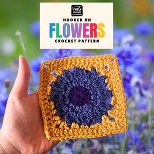 The Cornflower Granny Square Crochet Pattern - Flower PDF Pictures and Chart Diagram