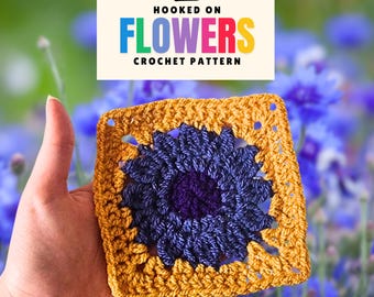 The Cornflower Granny Square Crochet Pattern - Flower PDF Pictures and Chart Diagram