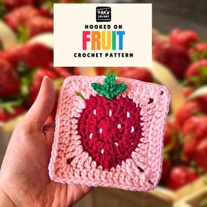 Patrón de crochet cuadrado de la abuela de fresa - Imágenes y diagrama de frutas en PDF