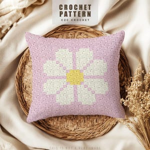 C2C Crochet Daisy Cushion Pattern, Floral Graphgan, Digital Download for Corner to Corner