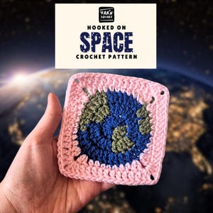 Patrón de crochet cuadrado de la abuela del Planeta Tierra - Imágenes y diagrama del espacio en PDF