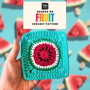 Patrón de crochet cuadrado de la abuela de sandía - Imágenes y diagrama de frutas en PDF