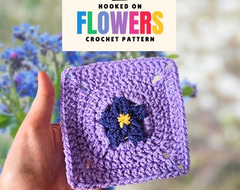 The Forget Me Not Granny Square Crochet Pattern - Flower PDF Pictures and Chart Diagram