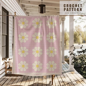 C2C Crochet Daisy Blanket Pattern, Floral Graphgan, Digital Download for Corner to Corner