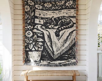 Schema per coperta all'uncinetto con mosaico di gatti accoglienti – Coperta in stile cottagecore (download in formato PDF digitale)