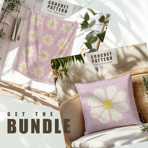 C2C Crochet Daisy Cushion Blanket Pattern BUNDLE, Floral Graphgan, Digital Download for Corner to Corner