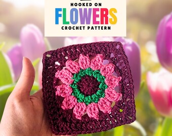 The Tulip Wreath Granny Square Crochet Pattern - Flower PDF Pictures and Chart Diagram