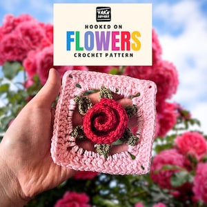 The Rose Granny Square Crochet Pattern - Flower PDF Pictures and Chart Diagram