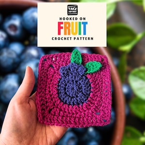 Patrón de crochet cuadrado de la abuela de arándanos: imágenes y diagrama de frutas en PDF