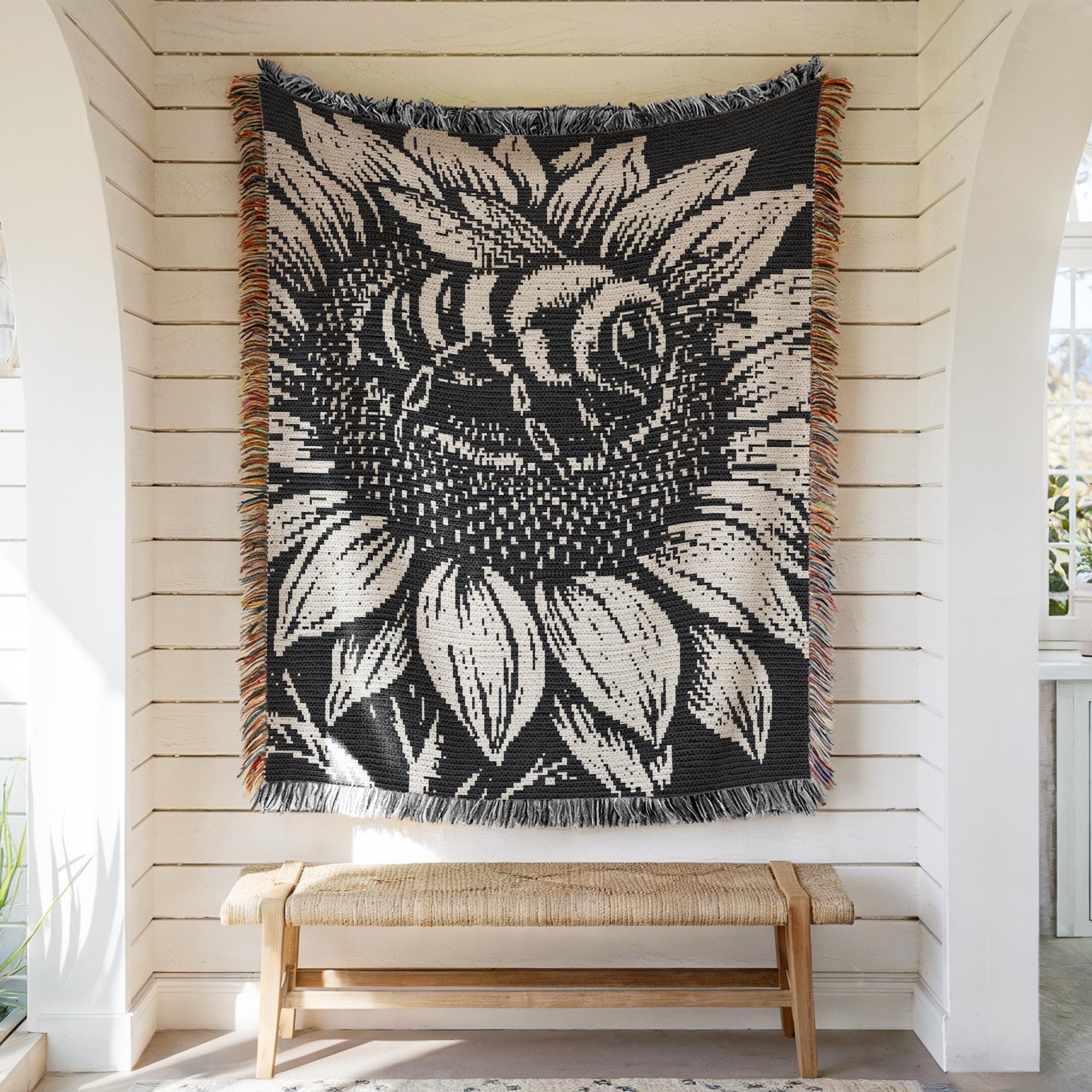 Bee and Sunflower Overlay Mosaic Crochet Pattern - Floral Blanket