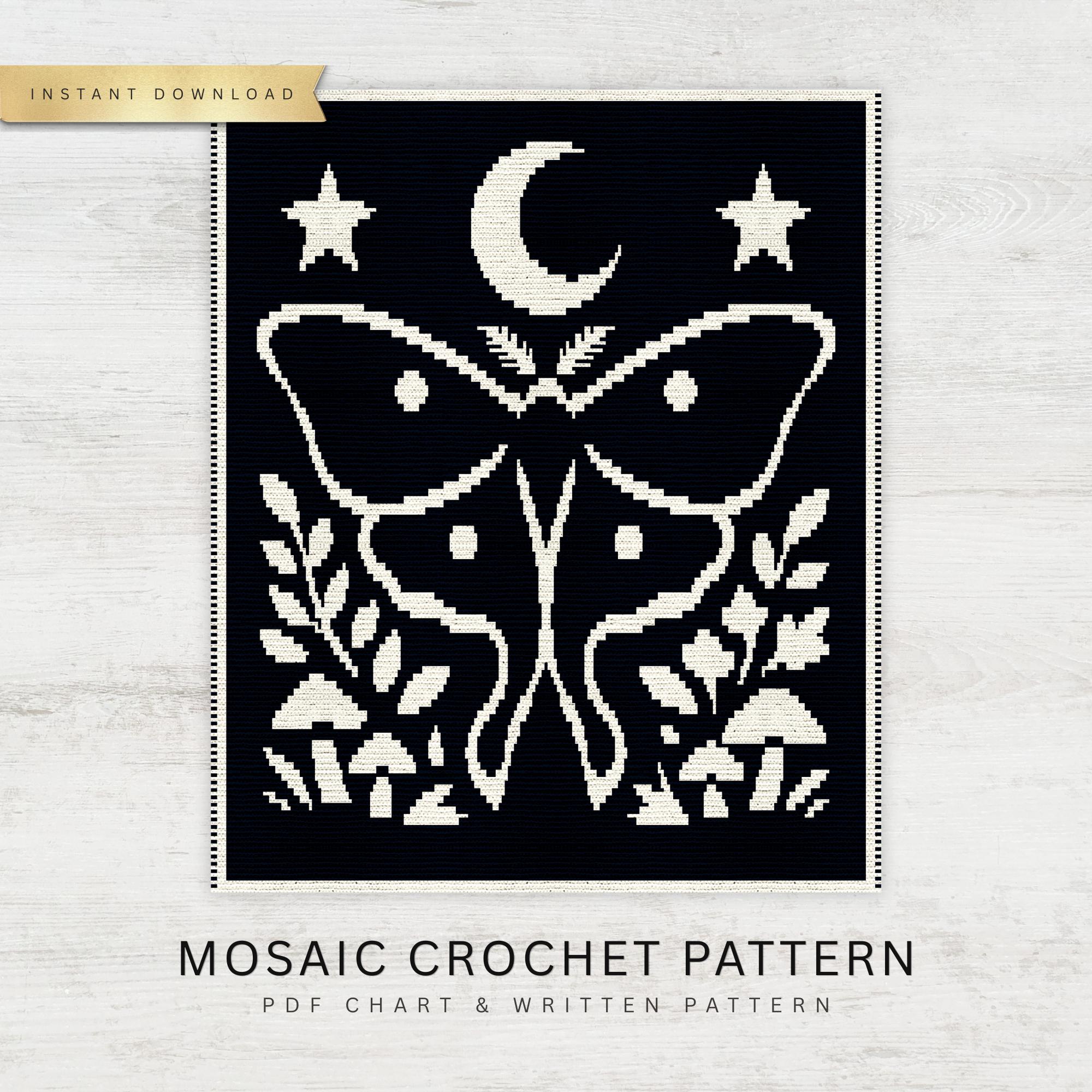 30 Witchy Crochet Patterns for Spooky, Celestial, and Gothic Makes 16 Luna Moth Overlay Mosaic Crochet Pattern
