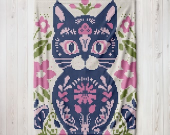 Cat Graphgan Crochet Pattern, C2C Tapestry, Animal Blanket (PDF Pattern)
