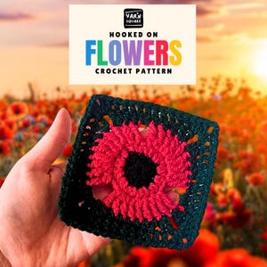 The Poppy Granny Square Crochet Pattern - Flower PDF Pictures and Chart Diagram