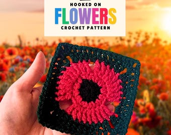The Poppy Granny Square Crochet Pattern - Flower PDF Pictures and Chart Diagram