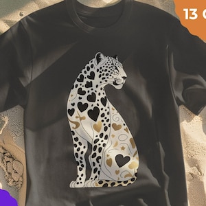 Colorful Leopard Heart Graphic Tee – Artistic Animal Print T-Shirt, Bright & Funky