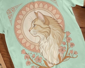 Art Nouveau Cat T-Shirt: Mucha-Inspired Feline Design