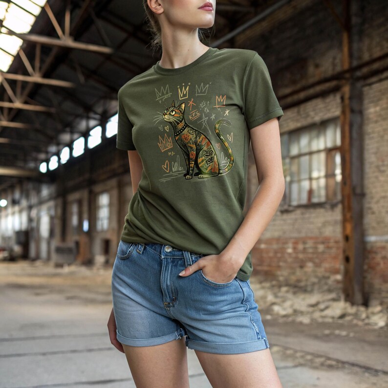 whimsical cat art, Basquiat cat illustration, cat line drawing, modern cat shirt, abstract feline sketch