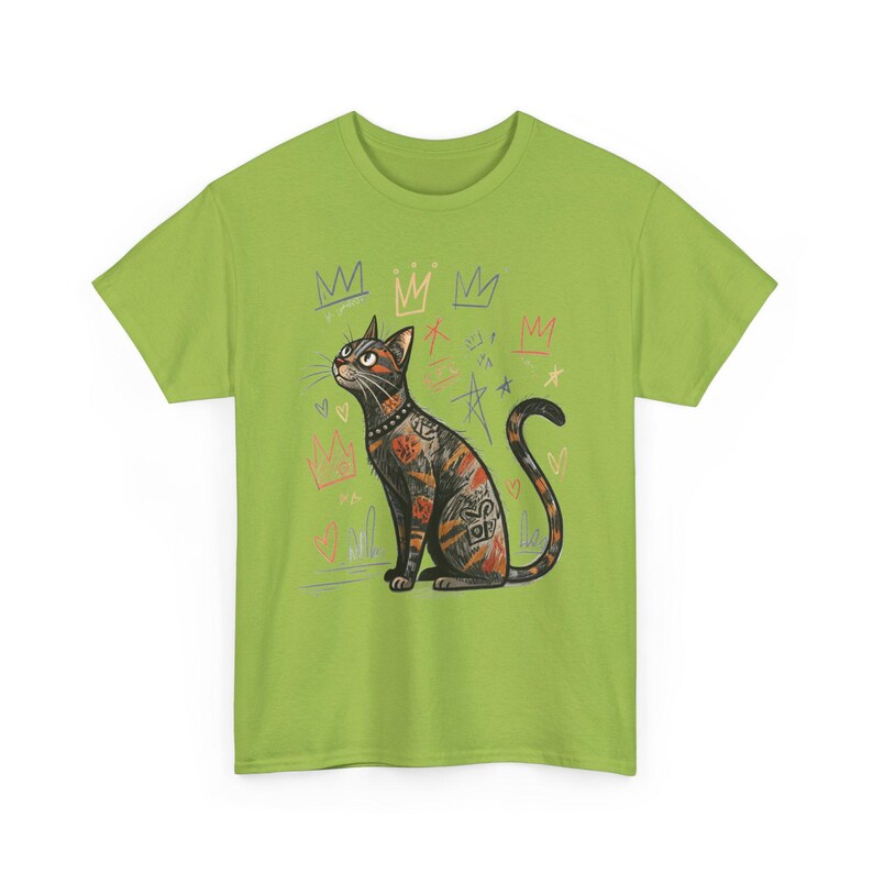 Camiseta con arte de gato de Basquiat / Diseño felino neoexpresionista / Camiseta con gatito abstracto / Camiseta con arte felino Kiwi