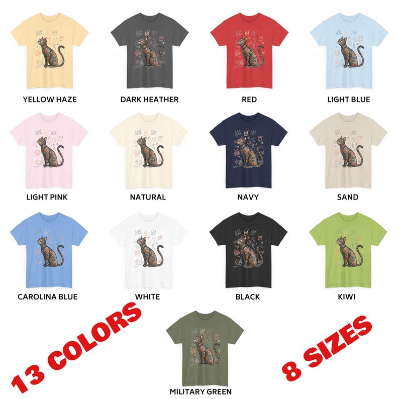 Camiseta con arte de gato de Basquiat / Diseño felino neoexpresionista / Camiseta con gatito abstracto / Camiseta con arte felino imagen 9