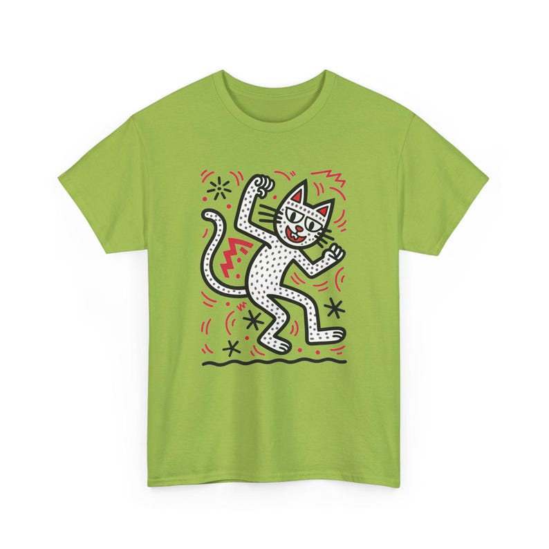 Keith haring inspired art shirt | Doodle style feline | artful cat T-shirt | urban cat tee Kiwi
