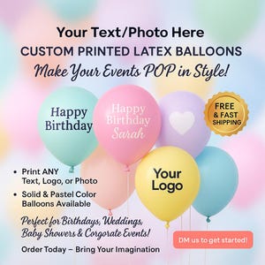 Palloncini in lattice personalizzati stampati 100/200/300/500/1000 pezzi. Perfetti per feste, eventi, compleanni, matrimoni e promozioni aziendali.