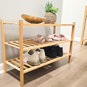 3 Tier Bamboo Shoe Rack Organizer, Freestanding Wooden Shoe Shelf for Entryway, Closet and Small Spaces