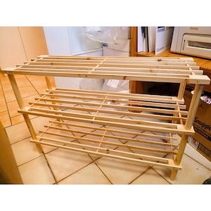 Wooden Shoe Rack 3 Tier Shoe Storage Organizer, Sturdy Shoe Stand & Natural Wood Shelf