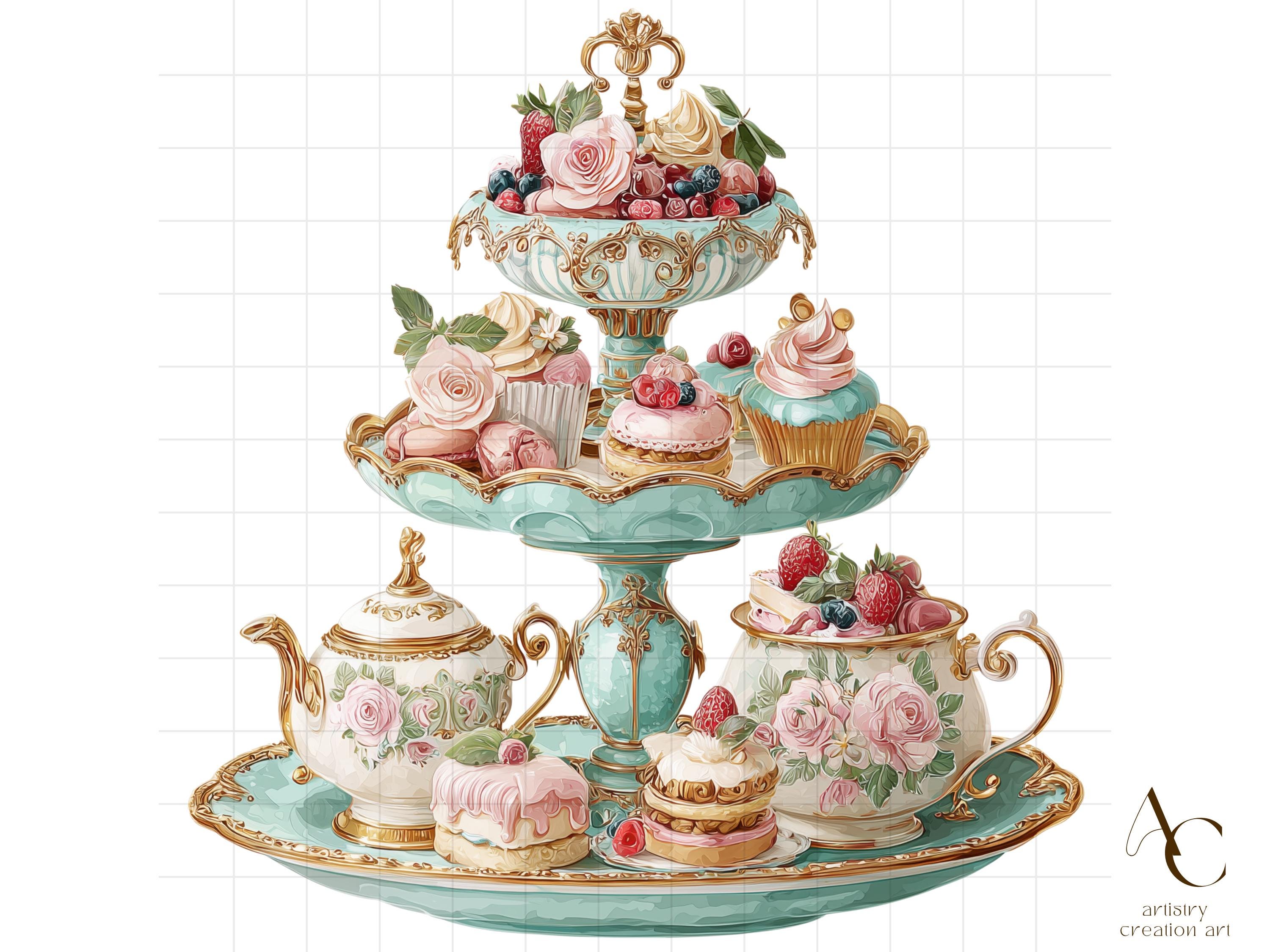 Rococco Tea Party 20 Rococo Tea Party Clipart, Vintage Teacup PNG, Floral Pastel ...