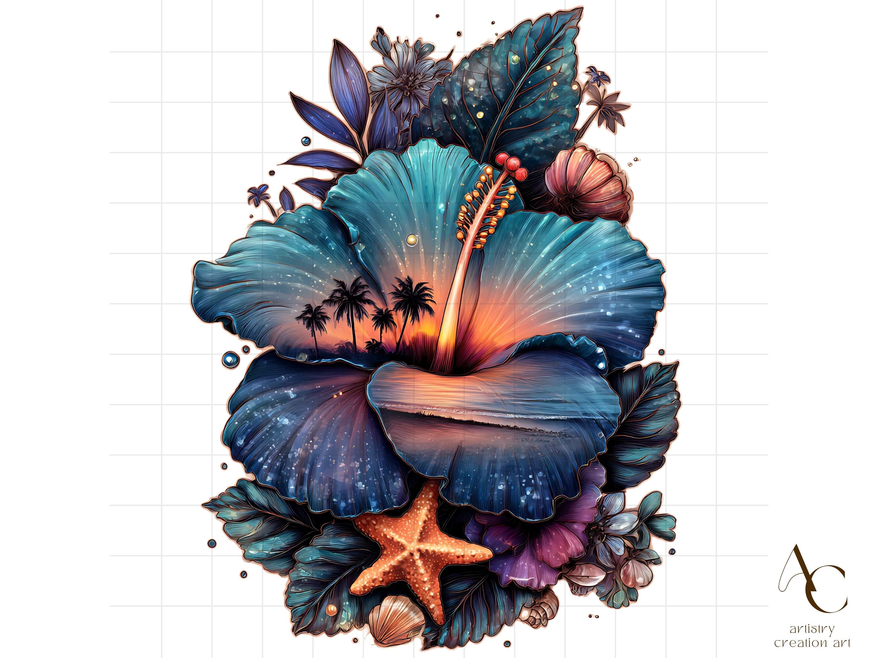 10 Summer Hibiscus Clipart Bundle, Tropical Beach Png, Colorful Sunset ...