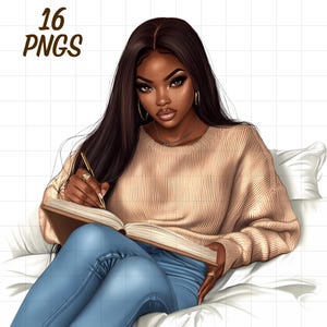 16 Black girl planner clipart bundle, African American, Crafty women, Brown afro woman png, Melanin magic, Journal sticker pack, Watercolor