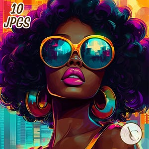 Retro black girl JPG, Pop art women clipart, Confident afro woman painting, African American, Stylish beautiful female, Lady melanin magic