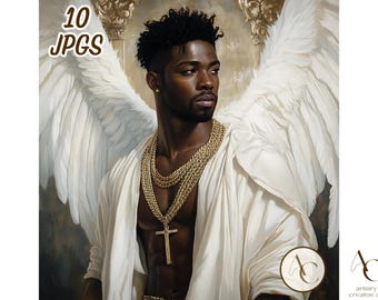 10 African American angel clipart, Guardian Spirit black man jpg, Celestial afro men, Melanin boy, Spiritual angelic male, Afrocentric cross