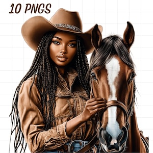 Imágenes prediseñadas de vaquera negra y caballo, mujeres occidentales, mujer afro png, diseño de amante del rodeo, chica afroamericana, salvaje oeste, país de vaqueros, Hola
