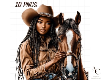 Black cowgirl and horse clipart, Western women, Afro woman png, Rodeo lover design, African American girl, Wild west, Cowboy country, Howdy