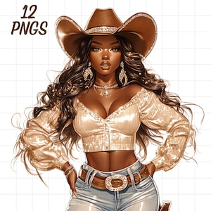 12 imágenes prediseñadas de vaquera negra, mujeres occidentales, mujer afro png, diseño de amante del rodeo, chica afroamericana, salvaje oeste, país de vaqueros, Hola, caballo