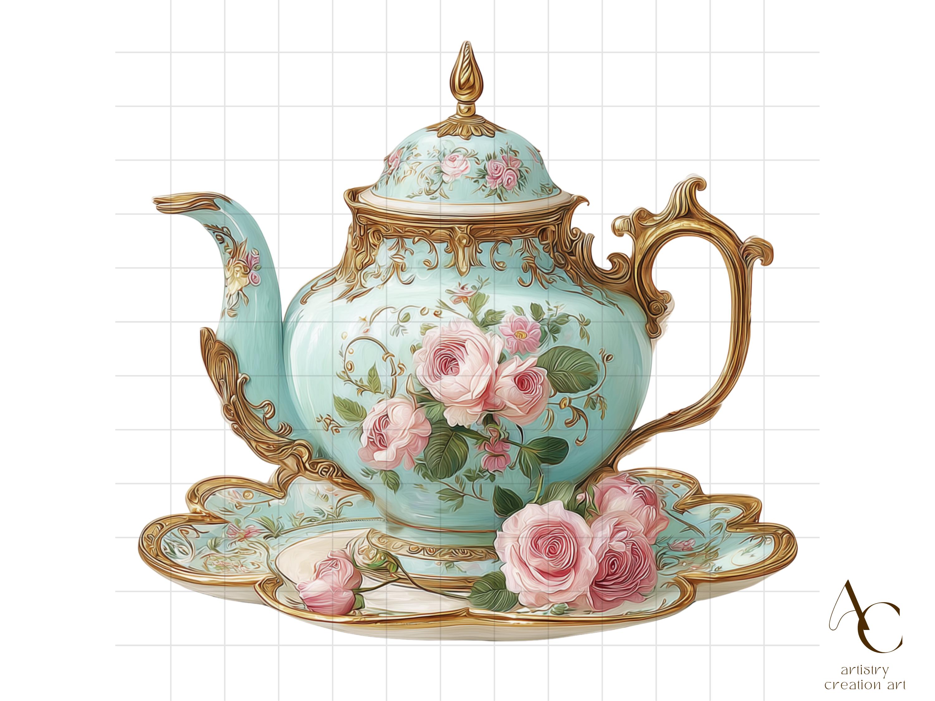 Rococo Tea 20 Rococo Tea Party Clipart, Vintage Teacup PNG, Floral Pastel ...
