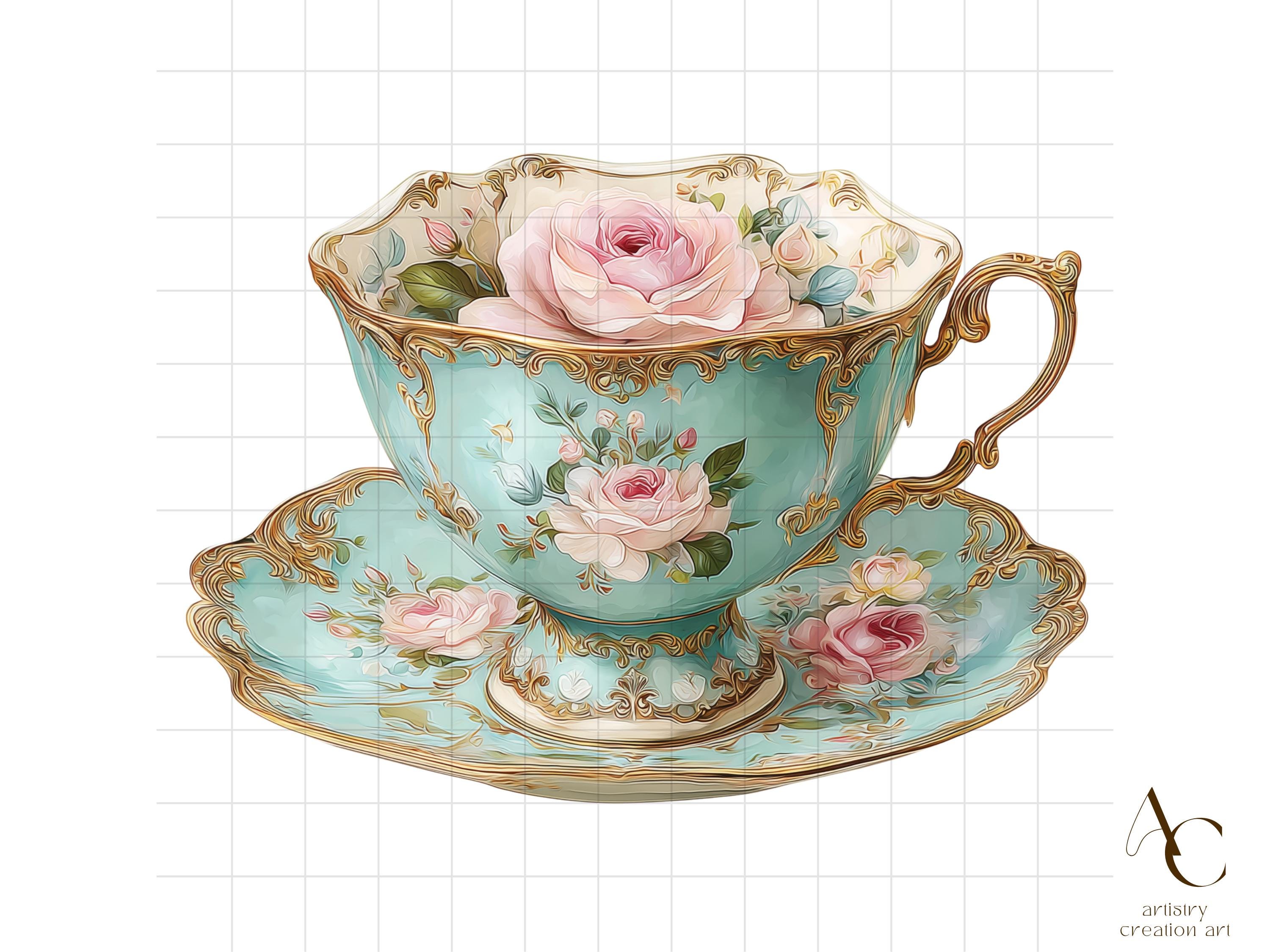 Rococo Tea 20 Rococo Tea Party Clipart, Vintage Teacup PNG, Floral Pastel ...
