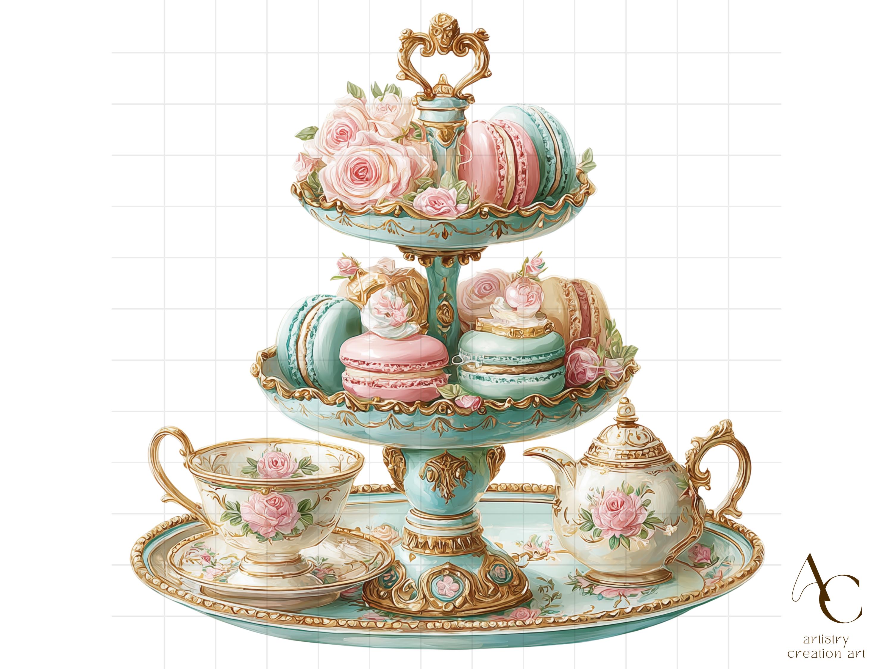 Rococco Tea Party 20 Rococo Tea Party Clipart, Vintage Teacup PNG, Floral Pastel ...