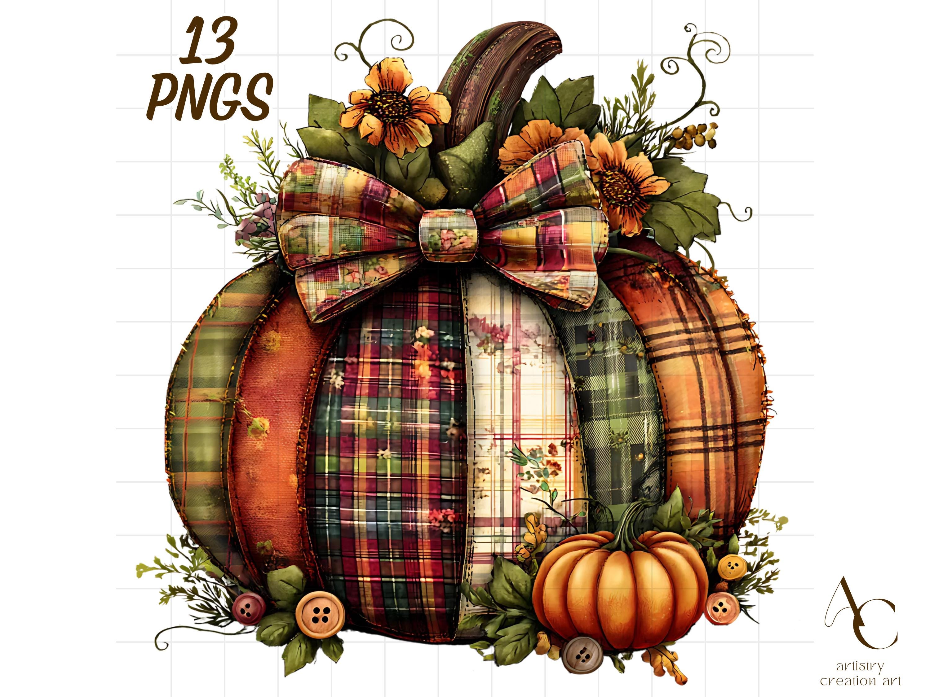 13 Plaid Pumpkin Clipart Bundle, Cute Autumn Png, Fall Halloween Season ...