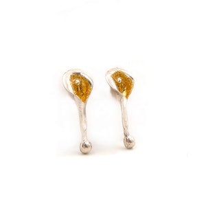 Mini Calla Lily silver earrings filled with gold leaves