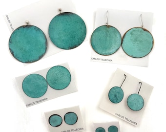 Round earrings turquoise copper oxide - Made by Carlos Tellechea