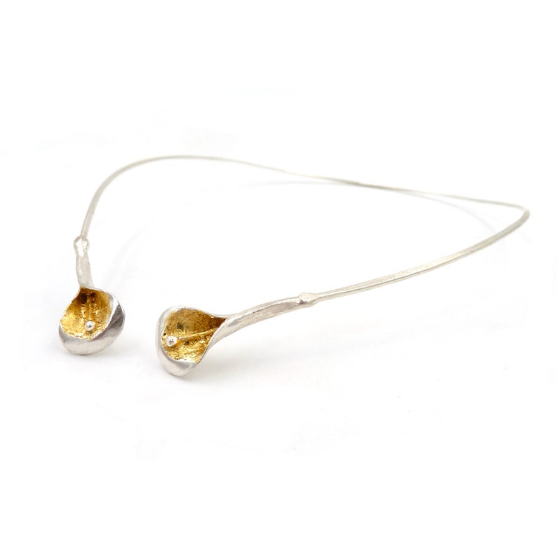Two medium Calla-Lilies torque necklace with gold leaf by CARLOS TELLECHEA
