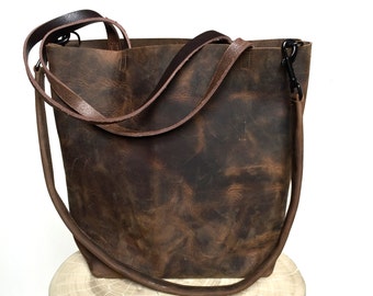 Dark Brown Leather Tote Bag - large brown leather bag - Leather Travel Bag - dark brown Leather Market bag - crossbody bag- Sale