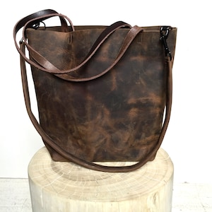 Dark Brown Leather Tote Bag - large brown leather bag - Leather Travel Bag - dark brown Leather Market bag - crossbody bag- Sale