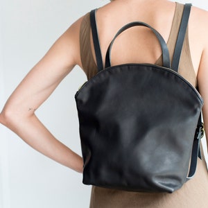 leather backpack , minimal backpack , hobo bag , boho style bag , black leather zipper bag , leather tote , black backpack image 1