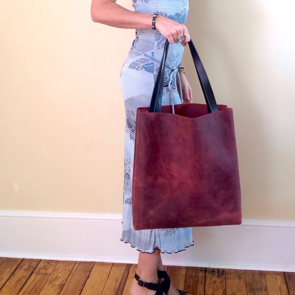 sale - Red Leather Tote Bag - Distressed Red Leather Travel Bag - New Spring Tote ! - Leather Market bag