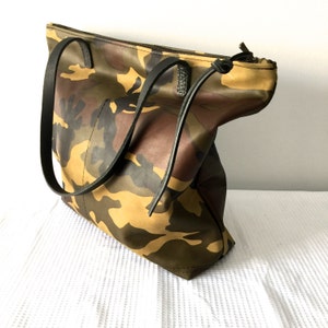 Camouflage Leather Tote Bag With Zipper Large Leather Laptop - Etsy