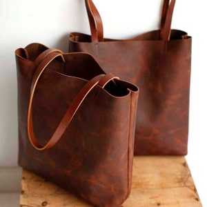 Brown Leather Tote Bag brown leather bag Brown Leather Travel Bag Leather Market bag laptop bag cross body tote Sale image 1