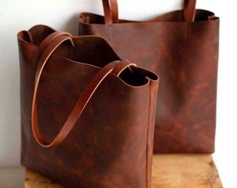 Brown Leather Tote Bag - brown leather bag - Brown Leather Travel Bag - Leather Market bag - laptop bag - cross body tote- Sale