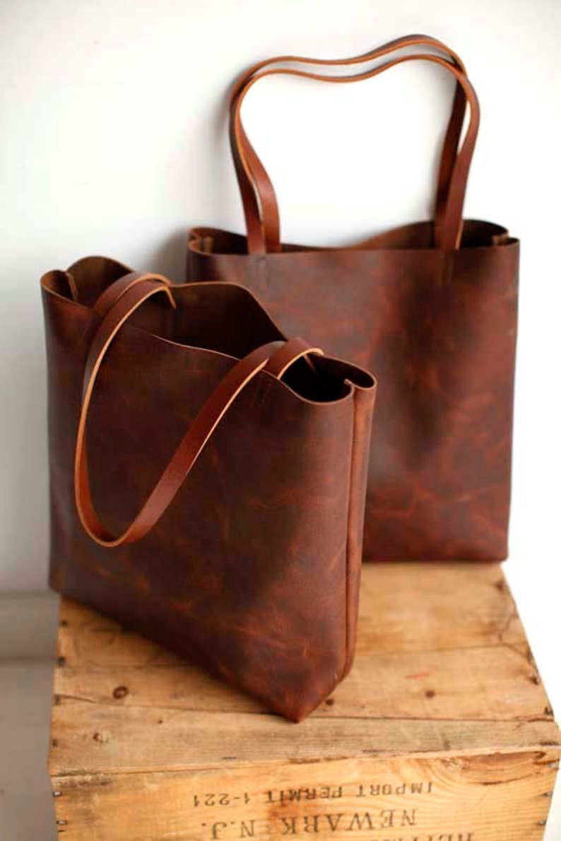 Brown Leather Tote Bag brown leather tote Distressed Brown Leather Travel Bag Leather Market bag crossbody bag Sale image 4